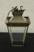 A contemporary painted metal electric tapering hall lantern. H.33cm.