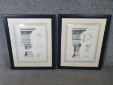 After W. Chambers, E. Rooker (Sculpt.), two architectural prints depicting a Classical dentil