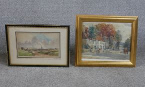 A 20th century (British school), Distant View of Thaxted, Essex watercolour on paper, signed and