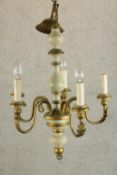 A contemporary painted wooden Italian style five branch hanging electrolier. H.75cm.