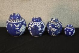 Four 20th century Chinese blue and white porcelain ginger jars and covers, each decorated with