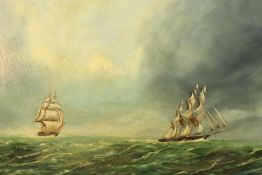 J. Hill (19th century) boats on the rough sea, oil on board, signed and dated, gilt framed. H.66 W.