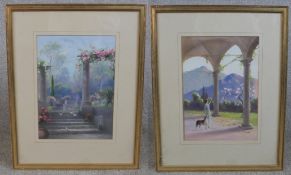 R. Cooper (20th century), two Italianate scenes watercolour on paper, signed and framed. H.55 W.43cm