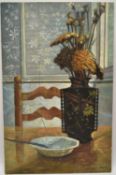 Dorothy Southern. Still life. Oil on board. Dried flowers on a table. H.87.5 W.61cm