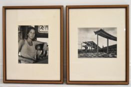 Two mid 20th century black and white photographs, Portrait of a Lady and Cars under a Road, both