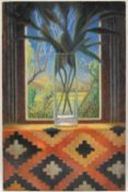 Dorothy Southern. Oil on board. Flower on a windowsill. Oil on board. H.63 W.41cm