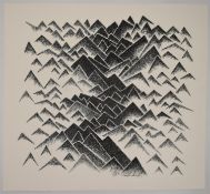 TREVOR FRANKLAND (British 1931-2011). Signed print unnumbered and maybe unique. Mountains. H.67 W.