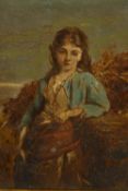 19th century, British school, portrait of a girl wearing a blue jacket, oil on board, gilt framed.