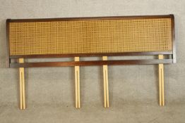 A mid 20th century mahogany framed and cane double headboard. H.100 W.180cm.