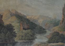 20th century, British school, castle ruins by a river, watercolour on paper, unsigned, framed.