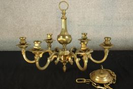 A 20th century brass six branch hanging chanderlier. H.40 x W.54 cm.