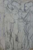 20th century, abstract figural pencil drawing, pencil on paper, mounted. H.91 W.60cm