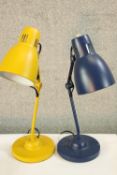 Two painted desk top anglepoise adjustable lamps, each raised on circular foot. H.40cm. (largest)