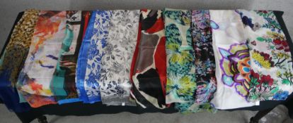 Ten assorted vintage silk scarves.