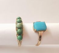 Two 9ct gold dress rings. One 9ct rose gold with a blue paste stone to the centre. The other a