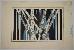 TREVOR FRANKLAND (British 1931-2011). Large watercolour in black and blue. Unsigned. H.65 W.97cm