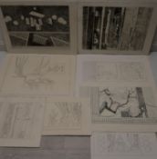 TREVOR FRANKLAND (British 1931-2011). A collection of seven large drawings in pencil and ink.