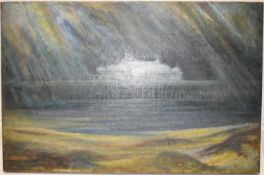 Dorothy Southern. Oil painting. Landscape. A label on the back has been partially removed and part