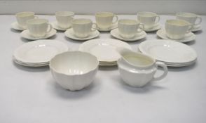 A 20th century Royal Crown Derby white monochrome part teaset, marks to base. (9 piece set)