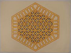 TREVOR FRANKLAND (British 1931-2011). Geometric abstract patten in black, orange and yellow ink.