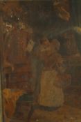 19th century, British school, couple kissing, oil on canvas, unsigned, framed. H.45 W.38cm.