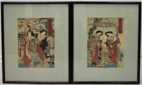 Kitagawa Utamaro (Japanese 1753-1806), lady and her companion under a tree and two ladies under a