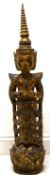 A 20th century gilt painted Thai Buddha/guardian angel raised on carved lotus flower base. H.85cm