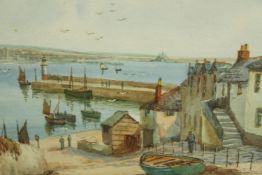 Thomas Herbert Victor (British, 1894-1980), Cornish fishing village, a framed and signed watercolour