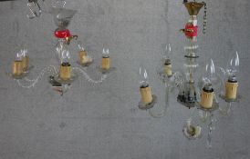 Two early 20th century Venetian glass four branch hanging electroliers H.52 W.50 D.50cm largest