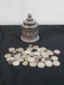 A 20th century Chinese bronze lidded caddy together with an assortment of mainly British 20th