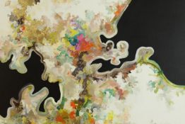 Mixed media. Abstract on stretched canvas. Indistinctly signed top right, dedicated and dated to