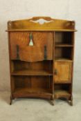 An Art Nouveau oak fall fall front fitted hall bureau. H.127 W.91 D.26cm.