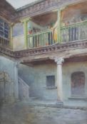 R.J.H (20th century) Italian villa with sunlight peeping through, walnut framed watercolour on