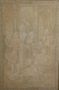 A 20th century framed tapestry embroidered Georgian theme interior scene. H.130 W.94cm
