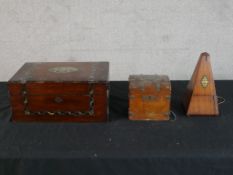A 19th century mahogany and mother of pearl inlaid sewing box, together with a 19th century walnut