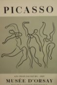 After Pablo Picasso, Three Dancers, a 20th century framed museum exhibition poster at the Musee D'