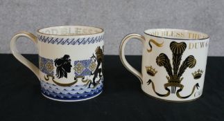 Two limited edition Wedgwood porcelain tankards designed by Richard Guyatt to commemorate the