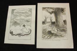 Michael Foreman (British born 1938). Ink wash on paper. Two erotic pictures titled 'Painting the