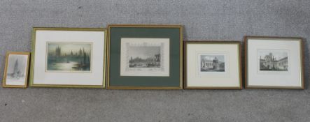 Five assorted pictures to include Colin Brown (20th century) Antwerp 1988, charcoal on paper,