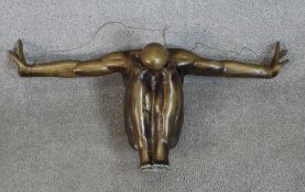 Large bronzed statue of a male nude in a diving motion. Cold cast resin. H.35 x W.82 x D.25 cm.