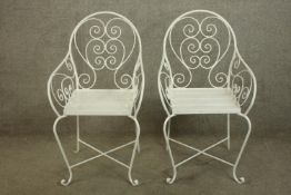 Garden or conservatory chairs, Victorian style painted metal.