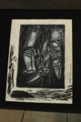 Steven Howard (Contemporary) figures outside of a casino and a strip club, black and white pastel on