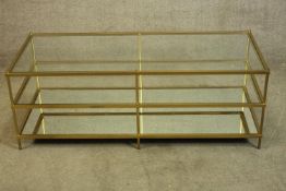 Brass framed glass coffee table, vintage style. H.43 W.122 D.51cm.