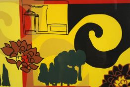 Unknown artist. Screen print in style of Patrick Caulfield. Signed bottom right, illegible. Framed