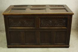 Coffer, 18th century oak. H.79 W.137 D.70cm.