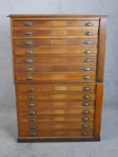 Plan chest, C.1900 oak in two sections. H.128 W.89 D.58cm