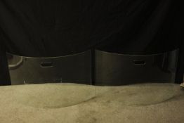 Fire guards, pair, contemporary curved glass. H.50 W.76cm. (each)
