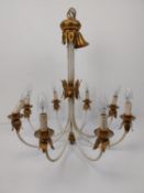 Chandelier, vintage gilt metal and painted.