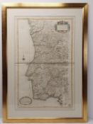 A large map, Le Portugal, framed and glazed. H.116.5 W.83 cm