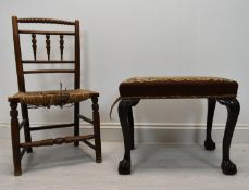 An early 19th century rush seated chair and a Georgian style stool.